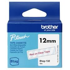 BROTHER 12MM BTAG132 ROUGE SUR TRANSPARENT