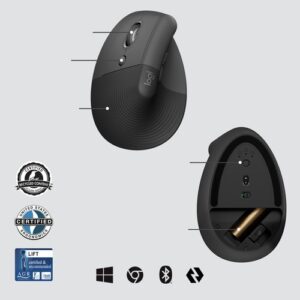 SOURIS LOGITECH LIFT Vertical Ergo s/fil+BTO Gaucher Gris 910-006474 – Image 5