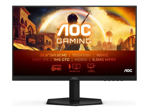 AOC, Gaming, 23,8' 16:9 Fast IPS 180Hz 1920x1080 - HDR10 - Adaptive Sync / G-SYNC Compatible - DisplayPort/HDMI - Noir