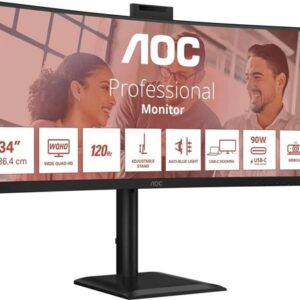 AOC Ecran incurvé 34i 3440x1440 2xHDMI, DP, USB-C - Garantie 5y DP x 1x 1.2 Rotation • Inclinaison • Hauteur • Pivot